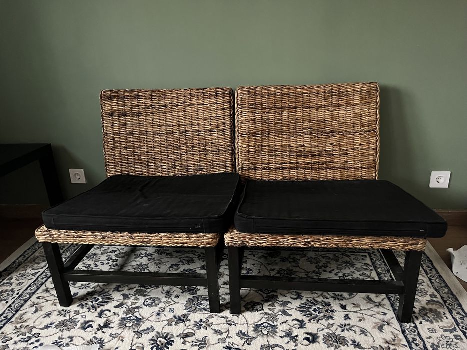 Conjunto cadeiroes de palha e madeira