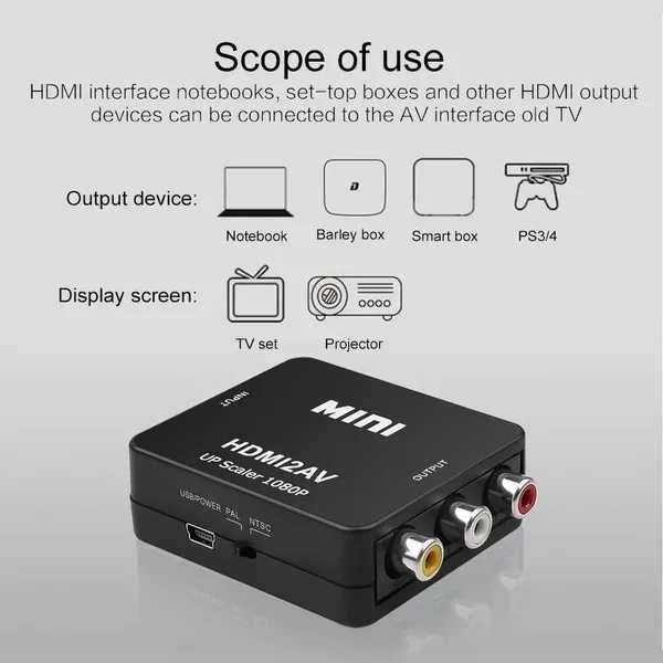 Adaptador Conversor HD para RCA AV/CVSB L/R Vídeo