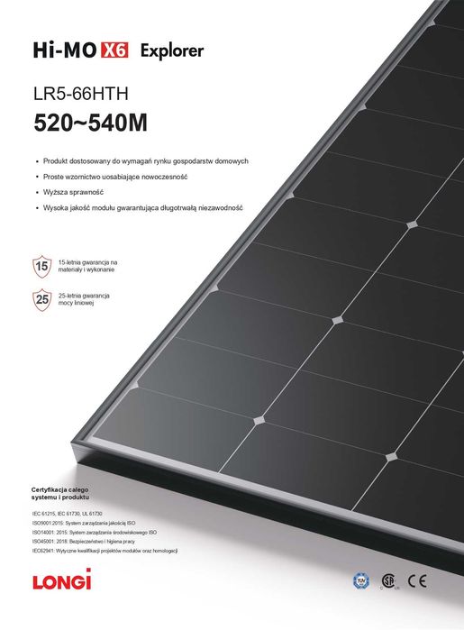 Panel fotowoltaiczny Longi 520W LR5-520M HTH Czarna Rama DOSTEPNY