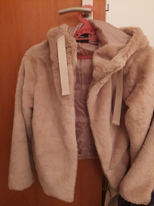 Casaco Pelo Sintético Capuz, Mulher, Bege, Modalfa