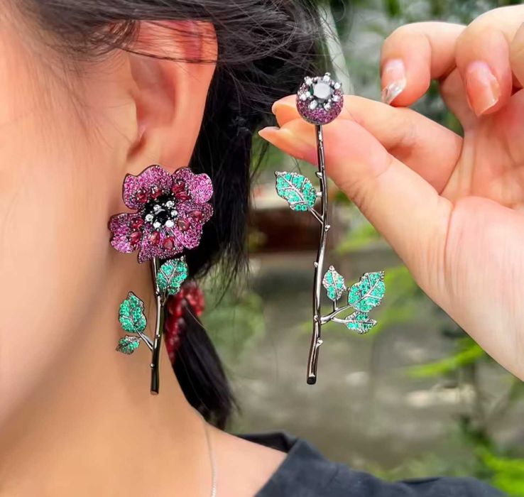 Серьги "Пурпурові Маки" кристали Swarovski