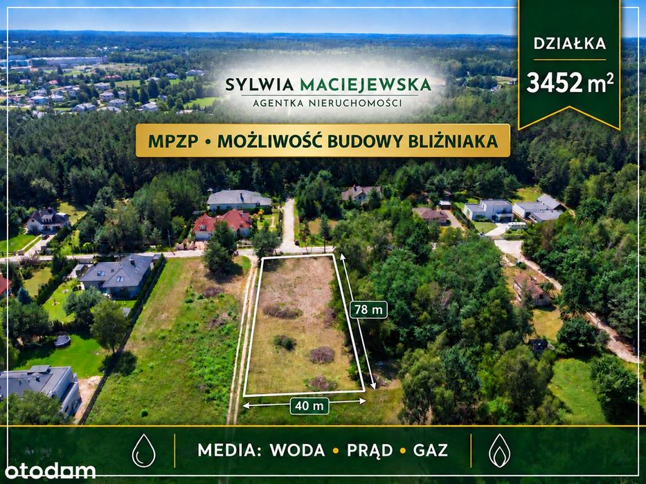 Narożna działka budowlana w spokojnej okolicy | 3452 m² | MPZP | S8