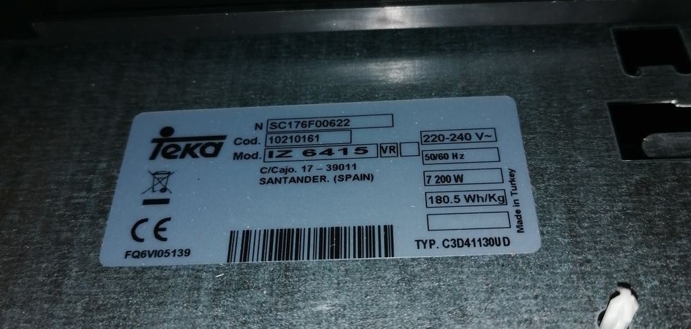 Placa Indução Teka IZ 6415 (Mod. 10210161) – Vidro Partido / Para Peças