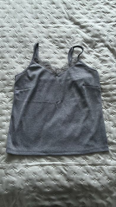 Sinsay XS/34 szara srebrna nic pizama spodnie i top