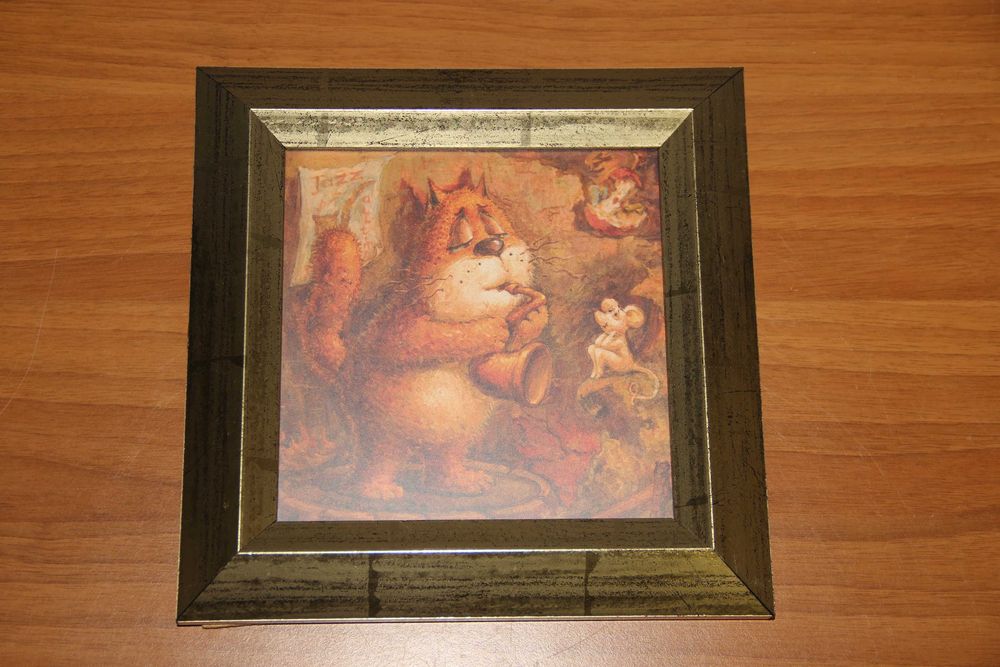 Постер Кіт з саксофоном by Katya Dudnik 21х21 см рама 30 мм настільне