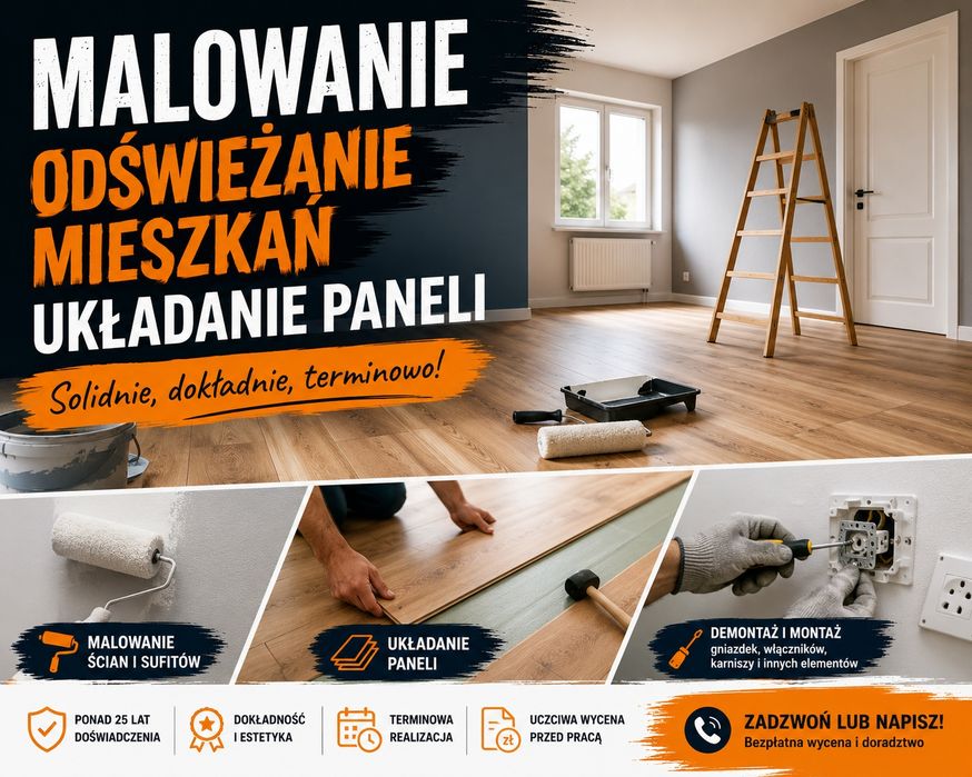 Malowanie Odświeżanie wnętrz Układanie paneli Solidnie