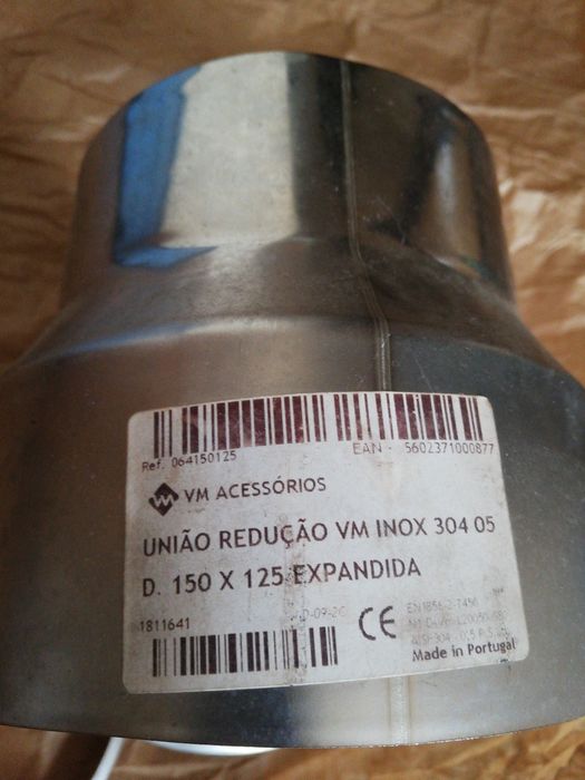Redução de tubo INOX 150mm para 125 mm NOVA