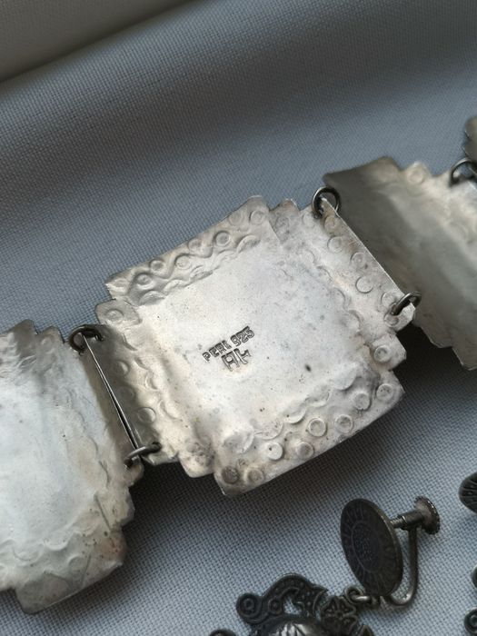 komplet biżuterii Peru srebro 925 bransoletka klipsy