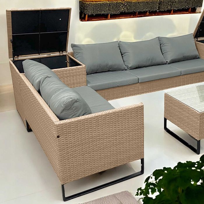 ZESTAW MEBLI OGRODOWYCH / Duży narożnik / Technorattan / 7 osobowy