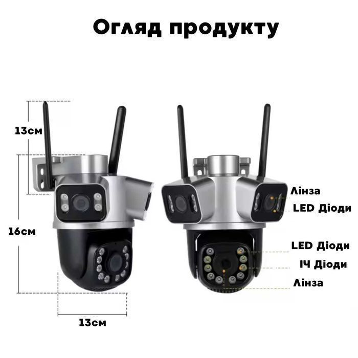 4G Потрійна Камера відеонагляду вулична 12MP від сім V380PRO 3L-4G