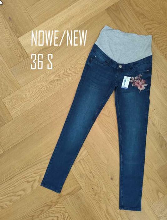 Nowe jeansy ciążowe 36 S mama pas ciążowy skinny ciemny granat