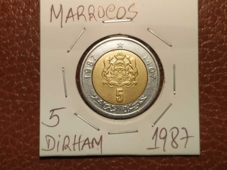 A57 moeda de 5 dirham de 1987 (bimetálica) - Marrocos
