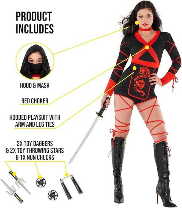 Strój Damski Dragon Ninja Kostium Ninja + akcesoria rozm. S K689