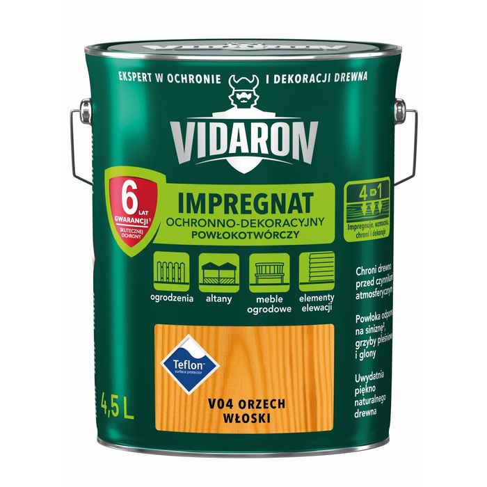 VIDARON Impregnat Ochronno - Dekoracyjny V04 ORZECH WŁOSKI 4,5L