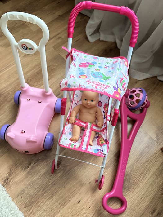 Набір іграшок від 1 року (каталка, коляска, пупсик)