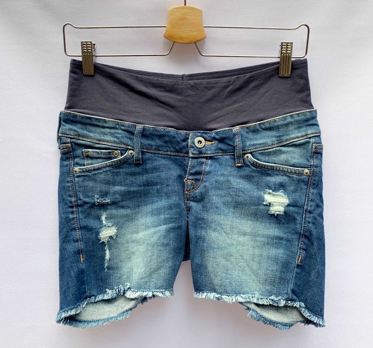 Spodenki Ciążowe H&M Mama S 36 Przetarcia Dzinsowe Dziury