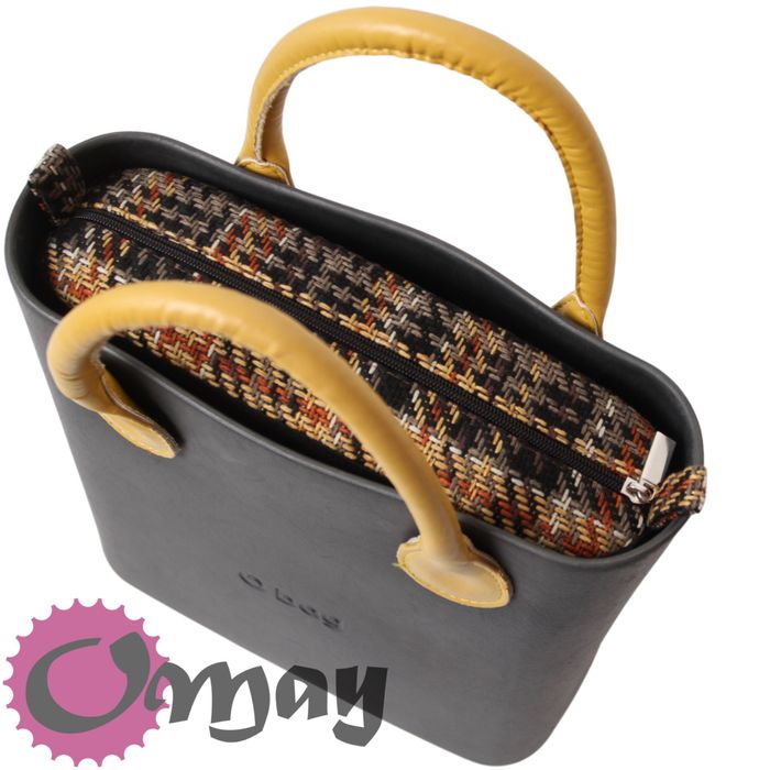 Czarny organizer do OBAG OCHIC plecionka musztarda 2 kieszenie OMAY