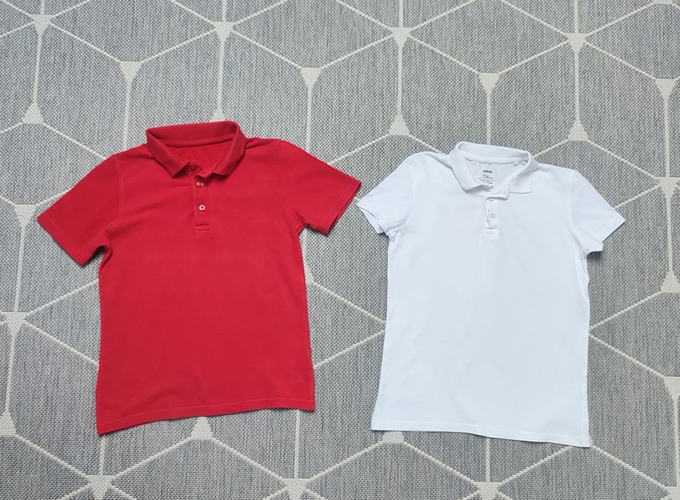 Bluzka polo biała czerwona 134 2 sztuki