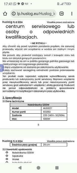Huslog S1027 naleśnikarka 1200W