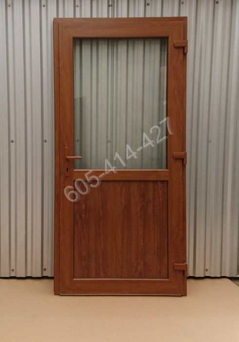 Drzwi zewnętrzne sklepowe PCV 900x2000 złoty dąb RÓŻNE ROZMIARY OD RĘK