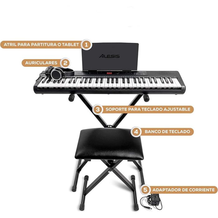 Teclado Piano Orgão Eletrónico 61 Teclas C/ Suporte Banco Auscultador