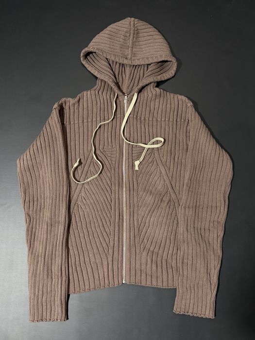 зип худи Rick Owens Beige Ribbed Brown Zip Hoodie