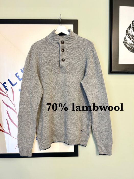Męski wełniany szary sweter z golfem Crew Clothing Company