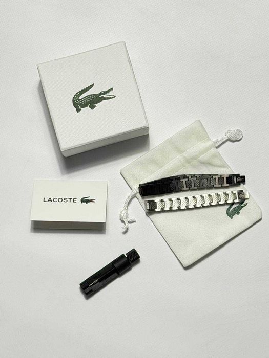 ‼️БЕЗ ПРЕДОПЛАТ‼️ Браслет Lacoste/ Браслет Лакост Чоловічий срібний,чорний / Браслет на руку чоловічий