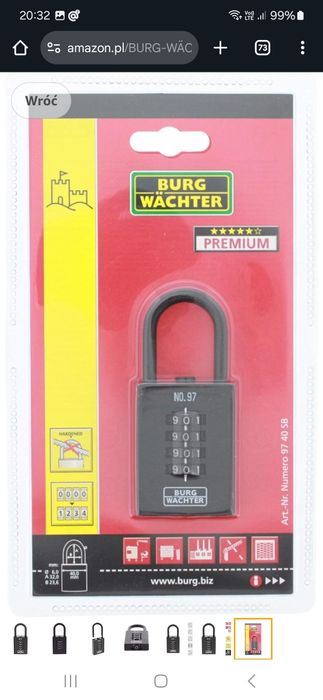 BURG WACHTER 97 40 - Kłódka cyfrowa Premium - nowa