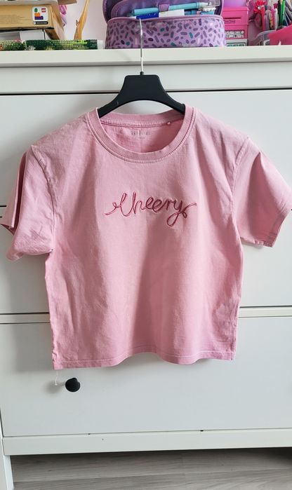 Reserved t-shirt dziewczęcy różowy pudrowy róż 152 158
