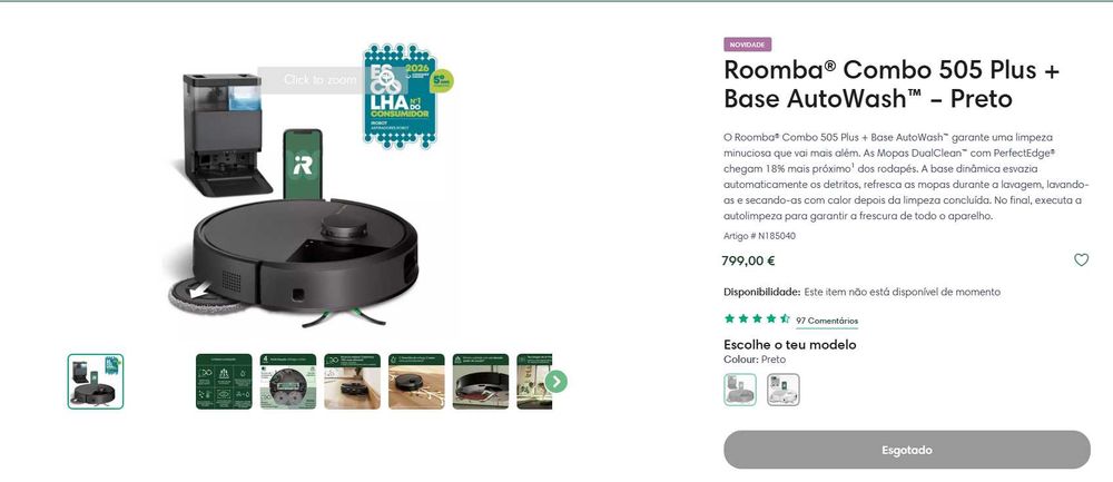 iRobot Roomba Combo Plus 505 + Base AutoWash (Como Novo)