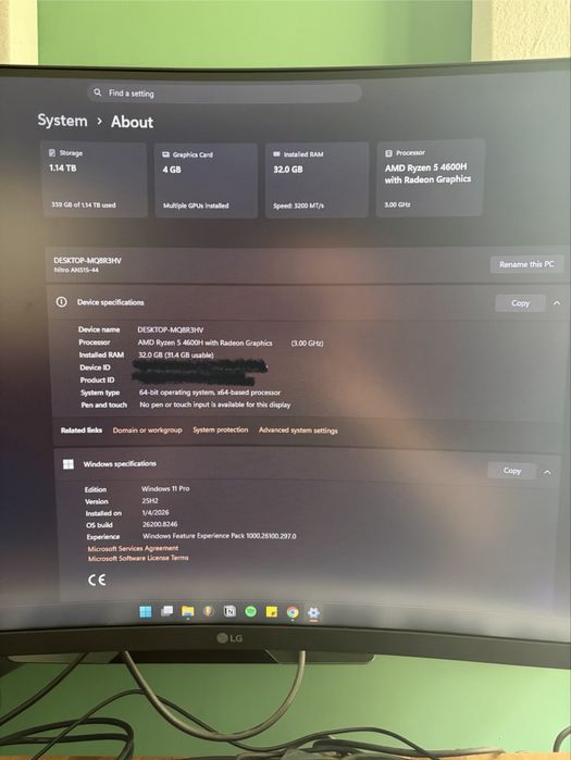Portatil Gaming Acer Nitro 5 | Ryzen 5 | 32GB Ram | 1TB SSD | Nvidia GTX1650