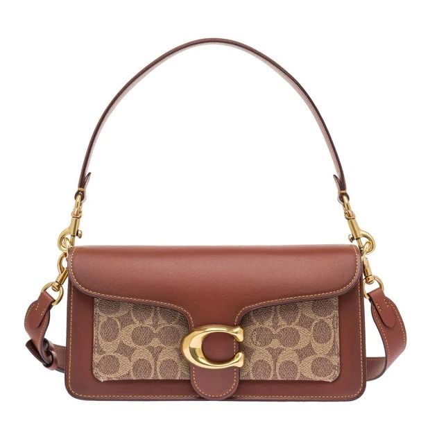 Жіноча сумка Coach Tabby Shoulder Bag коричнева Шкіра Канвас Кросбоді Багет