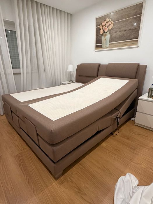 Conjunto boxspring electrica cabeceira de cama + sommier de relaxamento elétrico + colchão CASTEL da PALACIO - 2x90x200 cm -Tecido bege