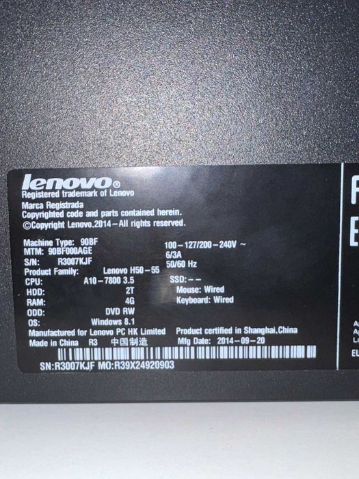 Komputer stacjonarny Lenovo 2TB HDD/4GB RAM