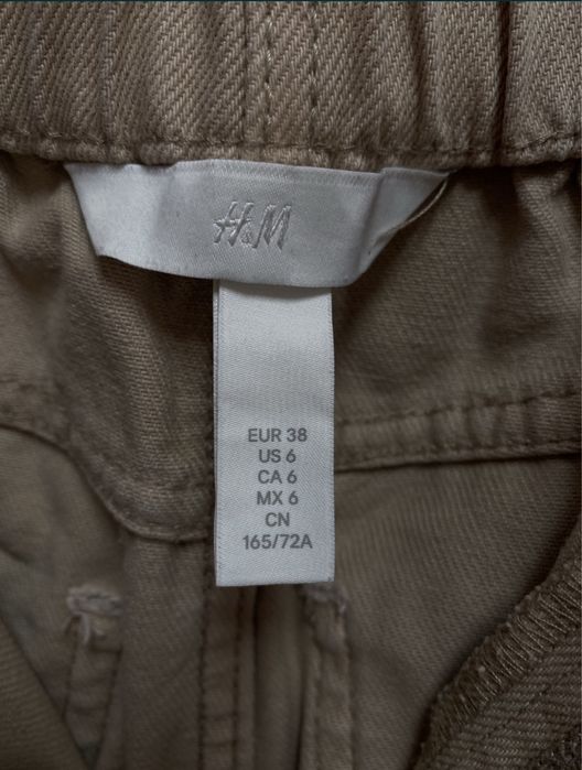 HM jeans calças de ganga cintura elástica - caqui (38)
