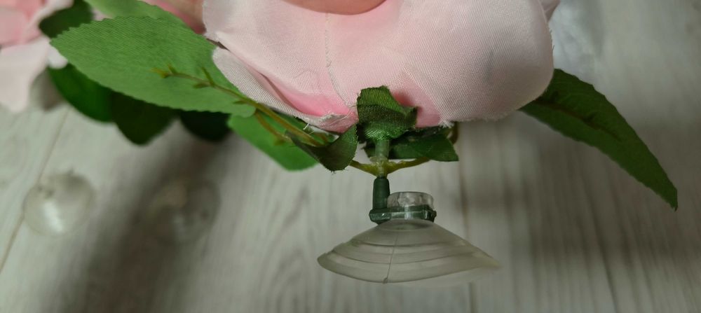 Ozdoby dekoracje ślubne na samochód - pudrowy róż, zielony liść