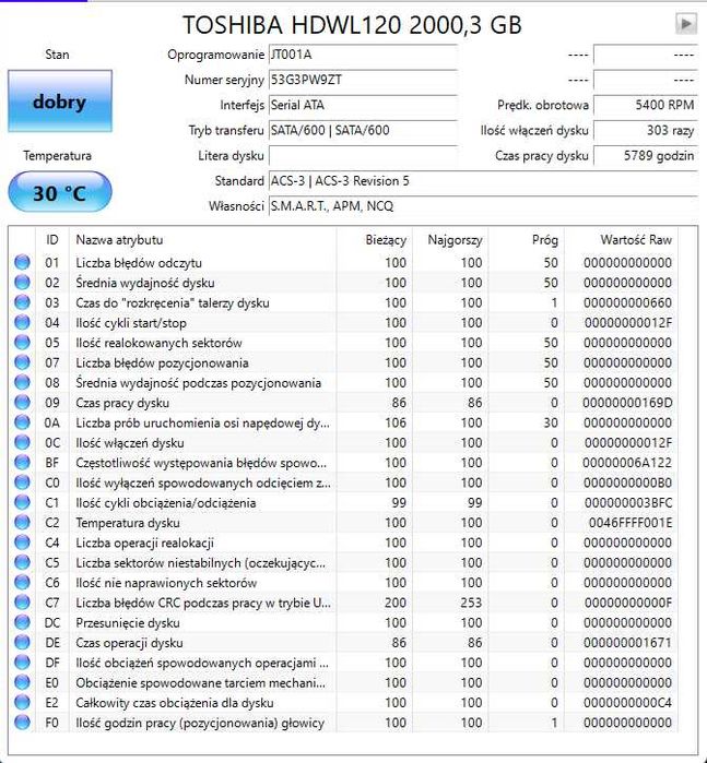 Dysk HDD 2TB Toshiba L200 2,5" (HDWL120)