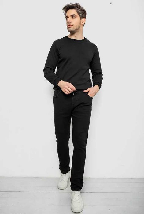 Джинсы мужские на резинке утепленные, цвет черный