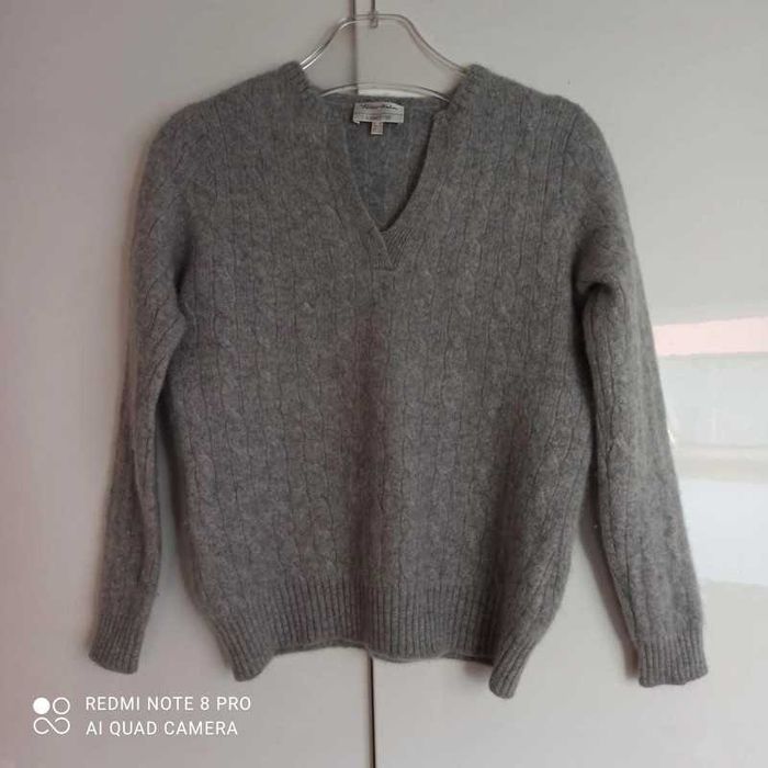 Sweter kaszmirowy wzór warkocz szary serek S 36