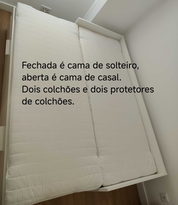Cama individual/dupla (casal), modelo IKEA BRIMNES, com dois colchões.