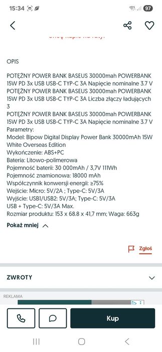 Powerbank Baseus 15w,2000