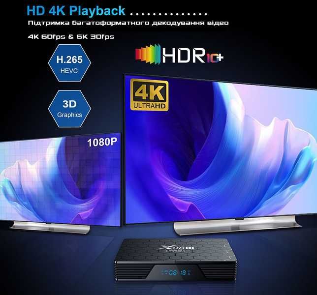 X98H PRO 2гб 16гб  Андроїд 12 Allwinner H618 смарт приставка 2024 року