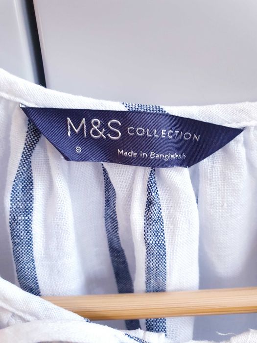 Biała koszula w pasy lniana M&S oversize boho 36 38