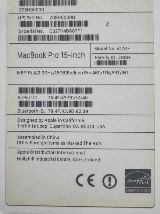MacBook Pro 15" - 2.9 GHz i7, 1 TB SSD, new battery and keyboard.64729827647489121