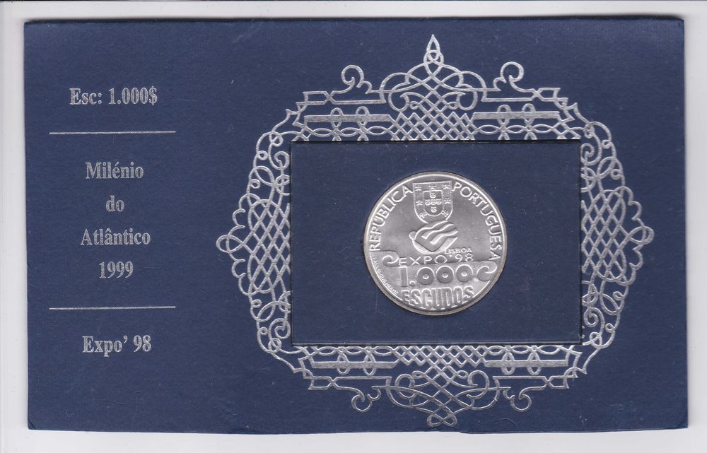 moeda de prata comemorativa 1000 escudos 1999 Milénio do Atlântico - Colecções Philae