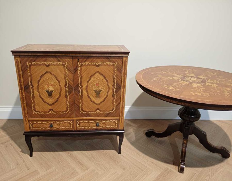 komoda kredens serwantka barek witrynka + stol okragly wloski VINTAGE