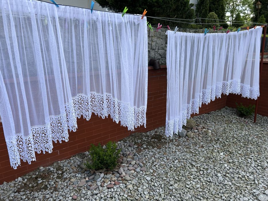 Firana z gipiurą komplet 3 duże 1 mniejsza 4 sztuki białe