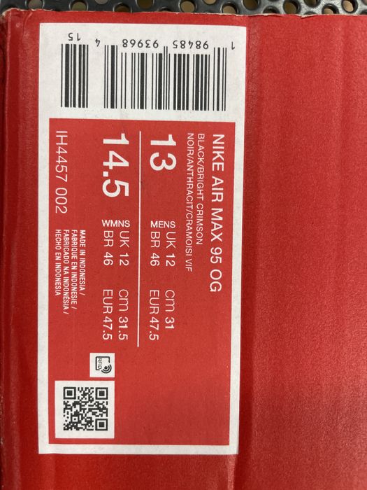 Оригінал!Кросівки Nike Air Max 95 OG Black/Bright Crimson(IH4457-002)