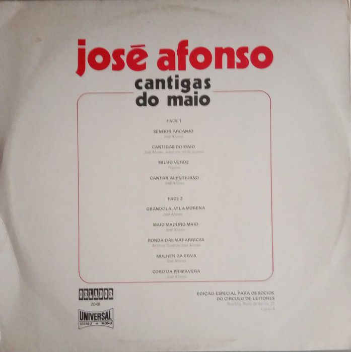 José Afonso	- - - - -		Cantigas do Maio	- - - - -	LP